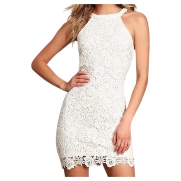 Lulus Dresses & Skirts - Lulu’s Ivory Lace Halter Mini Dress Floral XL